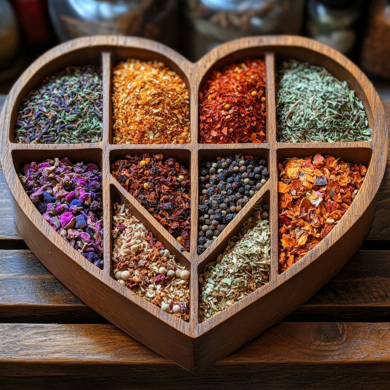 Aromatic spice collection in wooden box