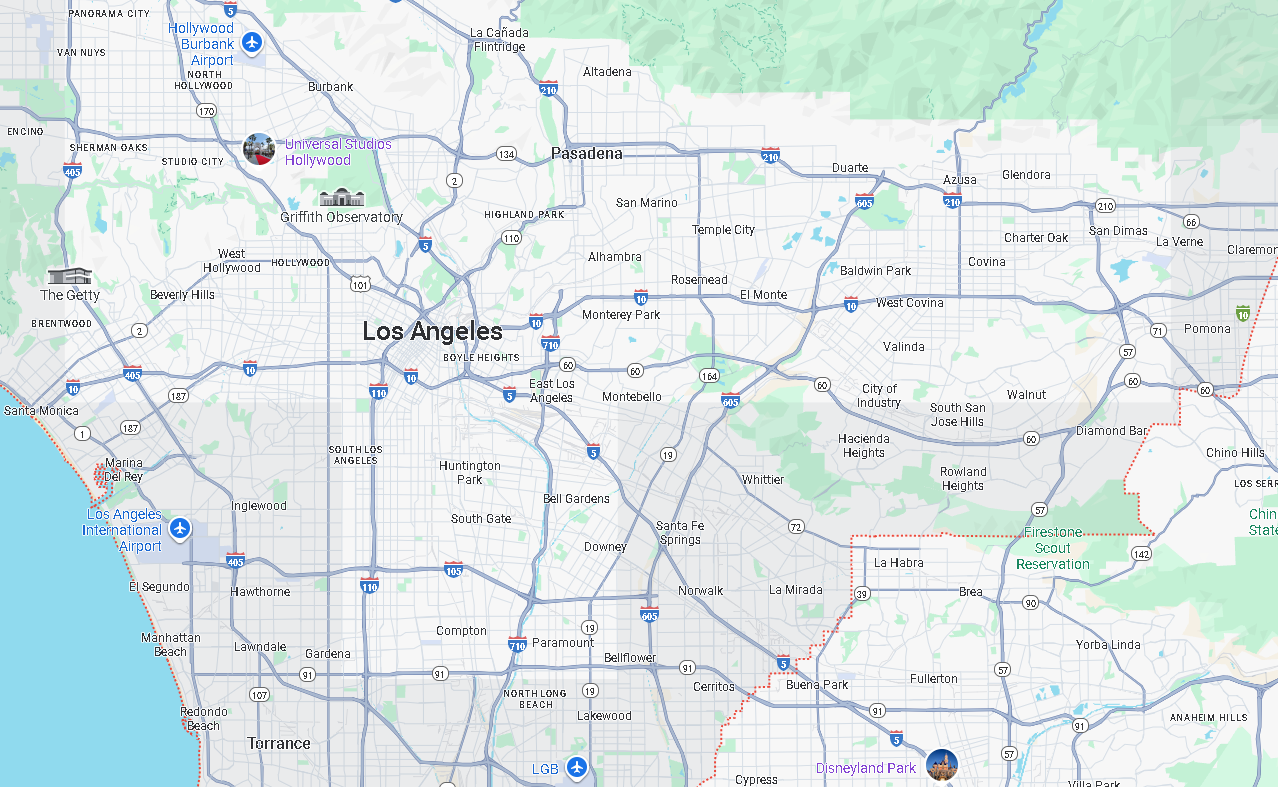 Service area map showing Sylmar, San Fernando Valley, and I-210 corridor across Los Angeles County